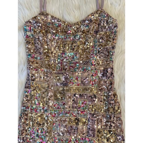 Dress The Population Tori Sequin Mermaid Gown Sweetheart Slit Formal Maxi Dress - Picture 9 of 16